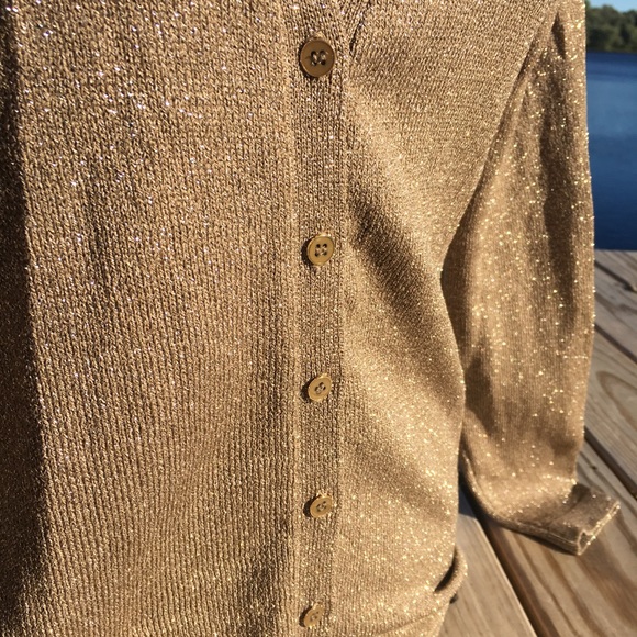 Ann Taylor tan shimmer button cardigan sweater - Picture 4 of 6